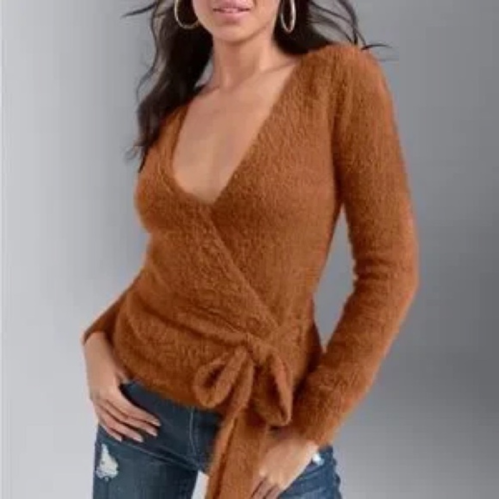 Women's Brown Wrap Sweater